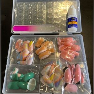 6 Boho Colorful Press-On Nails Sets Bundle